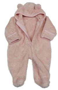 Svetloružová chlpatá kombinéza s kapucňou Ergee