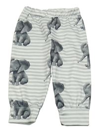 Sivo-biele pruhované ľahké tepláky so slonmi