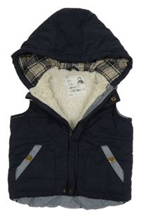 Světle-tmavomodrá šušťáková zateplená vesta s kapucňou Matalan