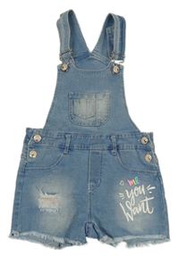 Modré riflové laclové kraťasy s nápisem 