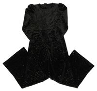 Čierny zamatový trblietavý nohavicový overal