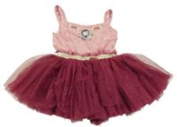 Ružovo-vínové saténovo/tylové šaty s Bellou Disney