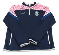 Neonově růžovo-bílo-tmavomdorá sportovní mikina s nášivkou 