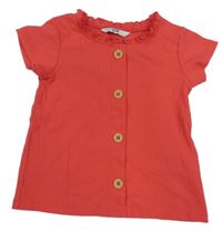 Jahodové žebrované tričko s knoflíky C&A