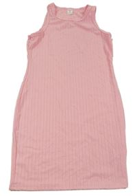 Svetloružové rebrované elastické šaty Shein