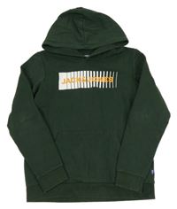 Tmavozelená mikina s potiskem a kapucí Jack & Jones