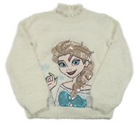 Smotanový chlpatý sveter s Elsou Disney