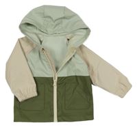 Světlebéžovo-zelenkavo-khaki nepromokavá jarní bunda s kapucí Tu
