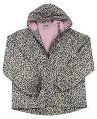 Sivo-čierno-ružová vzorovaná šušťáková jarná bunda s kapucňou Tu