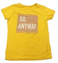 Žlté tričko s nápisom a trblietkami Primark