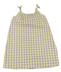 Fialovo-žlté kockované krepované šaty Nutmeg
