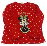 Červené puntíkované chlupaté pyžamové triko s Minnie Disney 