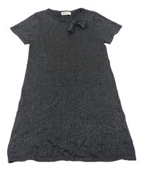 Antracitové trblietavé pletené šaty s mašlou H&M