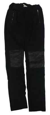 Čierne džegíny so zipy a koženkovými koleny H&M
