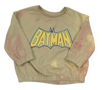 Béžovo-růžová batikovaná oversize mikina s Batmanem Primark