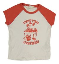 Bielo-červené tričko s jahodami zn. H&M