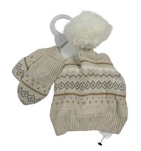 Nové - 2set - Béžová vzorovaná pletená čapica s bambulí + rukavice F&F