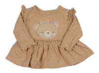 Broskvová rebrovaná tunika s medvedíkom a bodkami