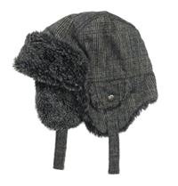 Šedo-béžová kostkovaná vlněná zateplená beranice s kožíškem Next