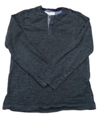 Tmavomodré melírované mikinotriko s vreckom