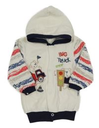 Bielo-tmavomodrá prepínaci zamatová mikina s medvedíkmi a kapucňou