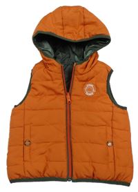 Oranžová šušťáková zateplená obojstranná vesta s kapucňou F&F