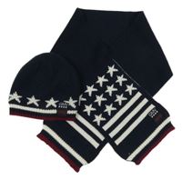 2set - Tmavomodrá pletená šála se vzorem + čepice GMW