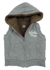 Šedá tepláková zateplená vesta s nápisem a kapucí Zara