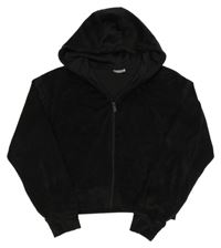Čierna zamatová crop mikina s kapucňou