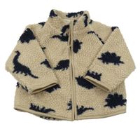 Béžová huňatá podšitá bunda s dinosaury H&M