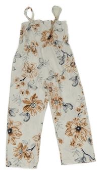 Bílý kalhotový květovaný overal