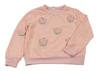 Broskvová vzorovaná crop mikina s kvetmi