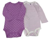 Nové - 2x - Fialové body s motýly + bílo-fialové pruhované body Patpat