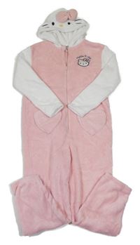 Svetloružová -biela chlpatá kombinéza s Kitty a kapucňou H&M