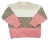 Ružovo-kávovo-smetanovo-béžový vlnený oversize sveter zn. H&M