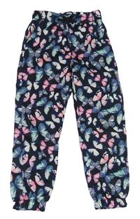 Čierne cuff ľahké nohavice s motýlikmi H&M