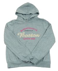 Svetlomodrá melírovaná mikina s nápismi a vreckom a kapucňou H&M