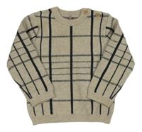 Béžovo-čierny kockovaný melírovaný sveter Tu