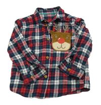 Tmavomodro-červeno-bílá kostkovaná košile se sobem/kapsou George