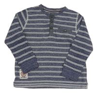 Tmavomodro-bílé pruhované melírované mikinotriko s nášivkou s číslom Matalan