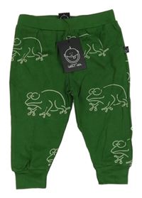 Nové - tmavozelené tepláky se žabičkami 