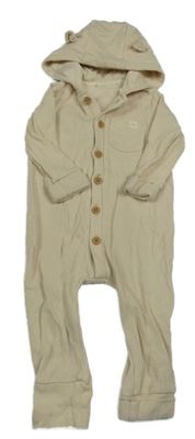 Světlebéžová žebrovaná tepláková kombinéza s kapsou s duhou a kapucí s oušky George