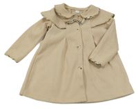 Béžový flaušový kabát s mašlou a volánikmi a golierikom SHEIN