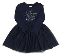 Tmavomodré šaty s hvězdou z flitrů a třpytivým tylem Next