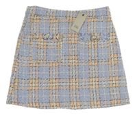 Nové - modro-světleoranžovo-biela kockovaná vzorovaná sukňa River Island