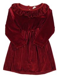 Tmavočervené rebrované zamatové šaty s volánikom SHEIN