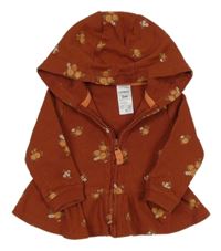 Medová žebrovaná propínací mikina s kytičkami a kapucí carter's