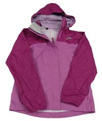 Růžovofialovo-višňová kostkovaná šusťáková funkční jarní bunda s ukrývací kapucí The North Face