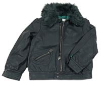 Tmavosivá koženková jarná bunda s kožušinovým golierikom Charles Vögele