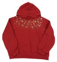 Tmavočervená mikina so srdiečkami a flitrami a kapucňou H&M